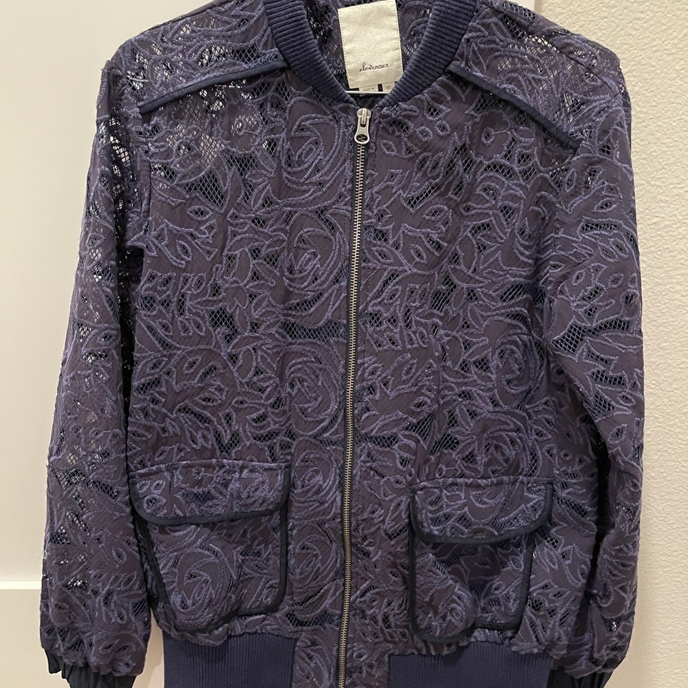 Elevenses navy floral cutouts long jacket